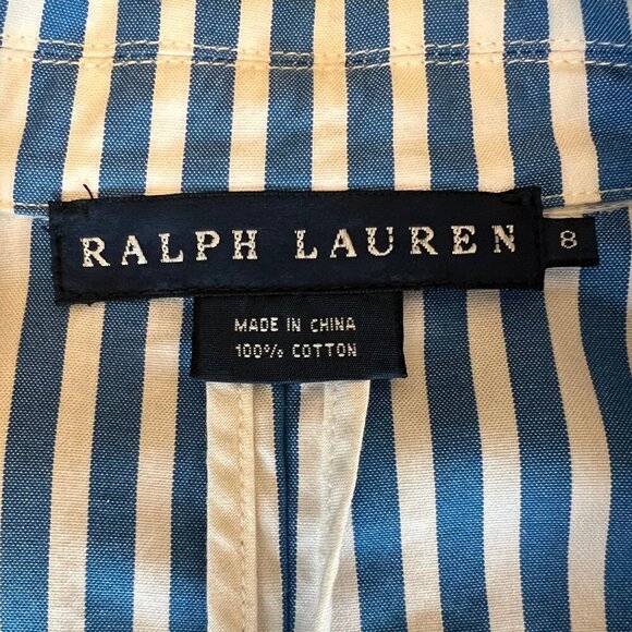 VINTAGE Ralph Lauren 100% Cotton Blue& White Blazer, Size 8 - Picture 5 of 8